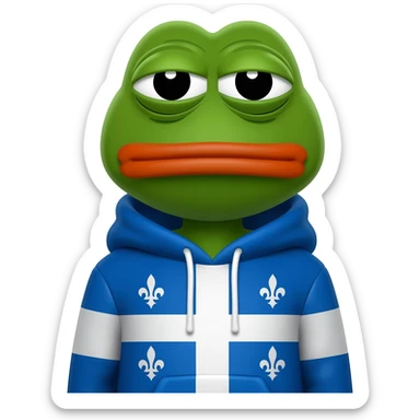 sad pepe in hoodie with quebec flag sticker