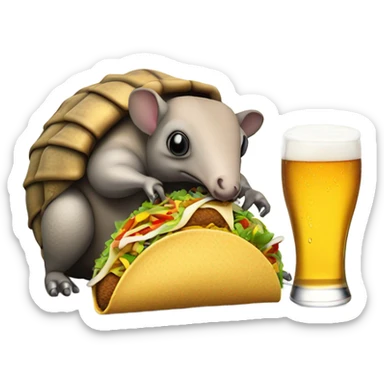 Armadillo eating a taco and drinking beer sticker