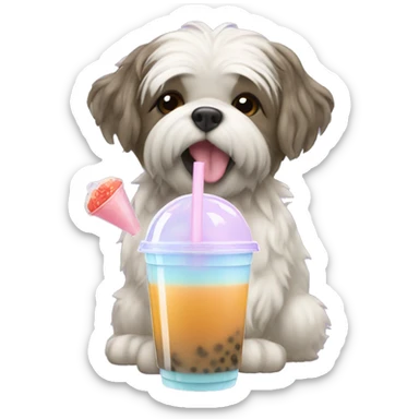 Shitzu drinking bubble tea sticker