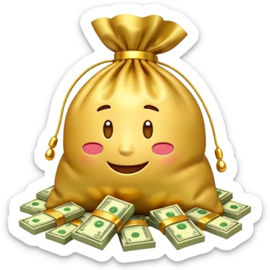 Luxury 3D emoji, overflowing money bag, stacks of cash, premium lighting, rich glossy look, ultra clean, transparent background


 sticker