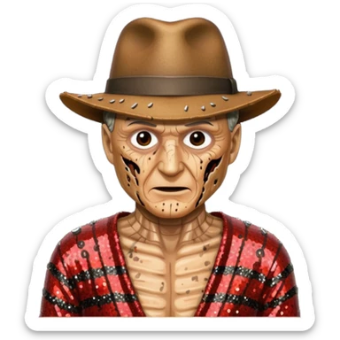 Freddy Krueger with tan burned skin, sequin outfit sticker