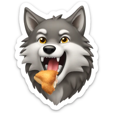 A wolf eating a chicken tender sticker