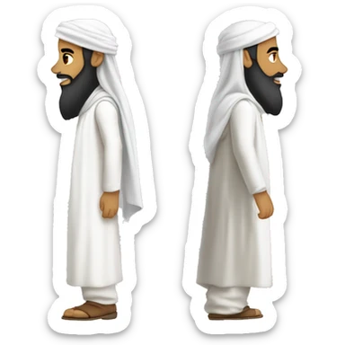 sideview of a bearded muslim man in a white thobe walking whilst wearing a shemagh. sticker