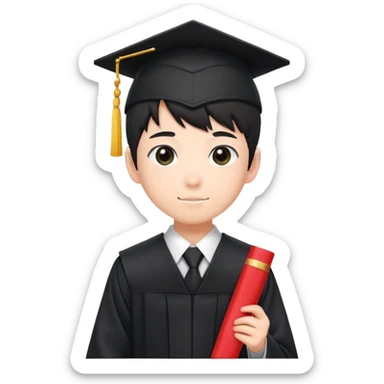 Japanese high school boy at graduation ceremony wearing gakuran uniform holding diploma sticker