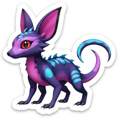 Rare epic aesthetic colorful Salandit-Noibat-Eevee-Genet-species-Fakemon-hybrid-creature, with markings, full body sticker
