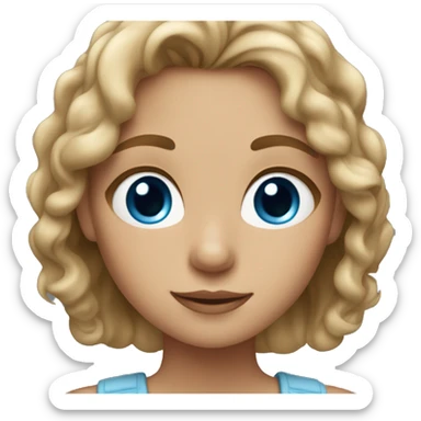 A girl has dark natural blond with sun kiss on hair, gray and blue eyes and any freckles  sticker