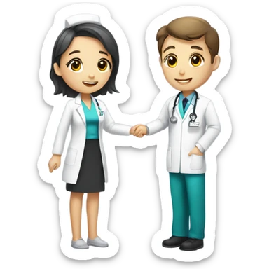 girl in QiPao dress saying thank you to a male doctor in white Dr uniform sticker