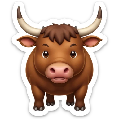 An adorable full-body 3d brown bull with large and exaggerated features in the shape of a ball. Make the background white sticker