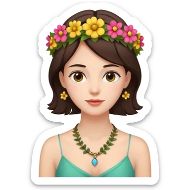 Women brunet with Flower Crown and Necklace sticker