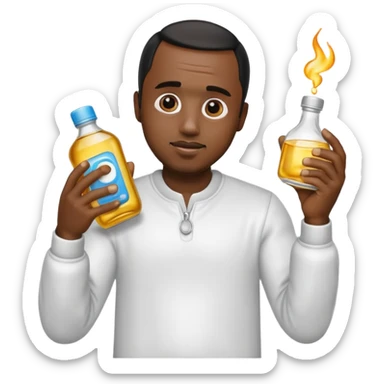 Diddy holding baby oil at a party sticker