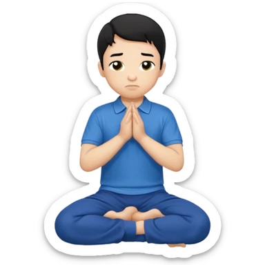 In Niño de cabello negro , arrodillado orando con polo azul sticker