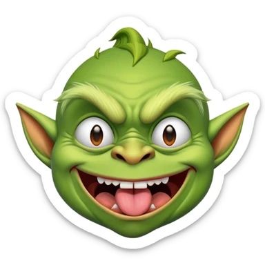 Green skinny goblin sticking his tongue out with his eyes closed sticker