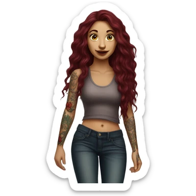 Beautiful tattooed  burgundy long haired woman crossing the street sticker