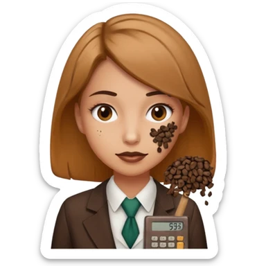 female accountant with calculator covered in animal poo sticker