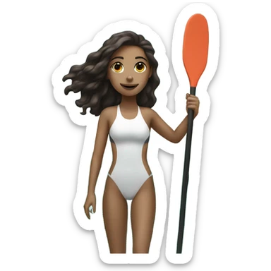 White Girl with dark hair paddle boarding on the ocean sticker