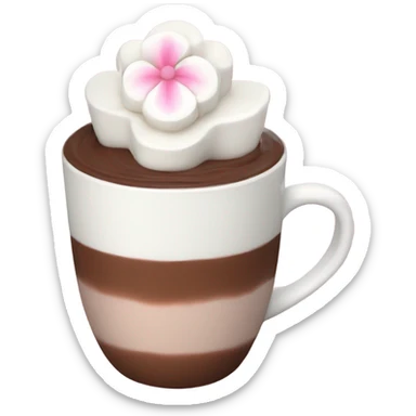 Hot chocolate with pale pink flower and whipped cream sticker
