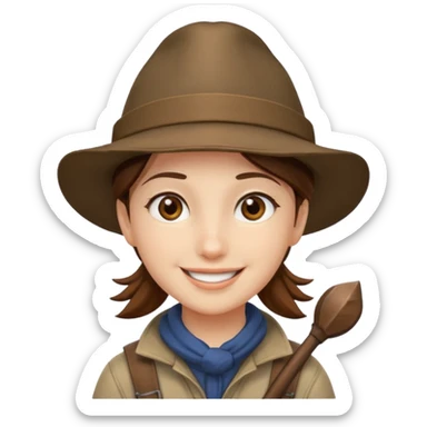 Um rosto kawaii de olhos castanhos com chapéu de aventureiro e sorrindo sticker