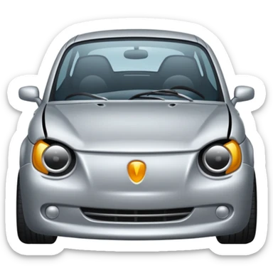 Silver car with broken bumper sticker