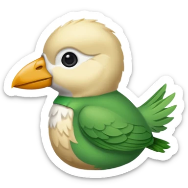 un oiseau classique de profil tout vert même sa tête  et un seul poil blond qui fait une petite bouclette sur le front avec le collier argenté avec des ronds attachés au collier est autour du coup de l’oiseau entre la tête et le corps sticker