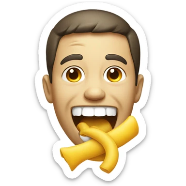 Smiling emoji with yellow bone in its mouth sticker