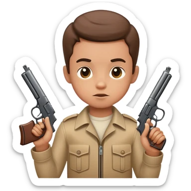 a cute littelman with guns sticker