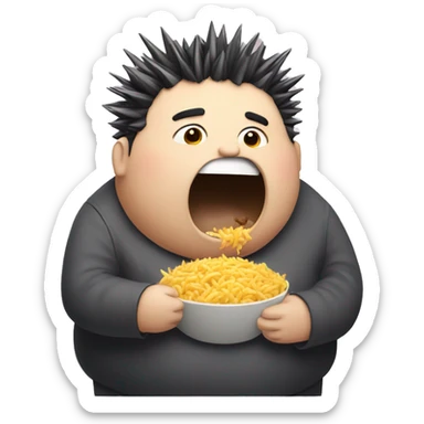 draw a obese person with spiky hair eating sticker