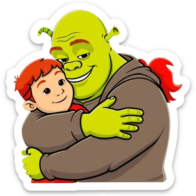 Shrek hugging a red-haired teenage boy sticker