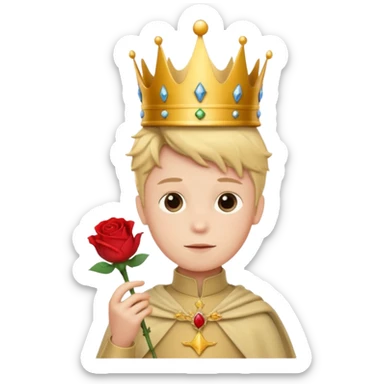 The Little Prince with a crown and a rose in his hand sticker