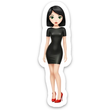 🕵🏻‍♀️💦🧥 black hair , green eyes , full body , red high heels , black latex dress , sticker
