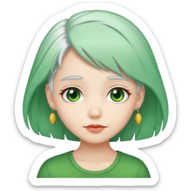 girl with green hair clip, white hair sticker