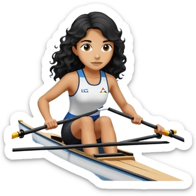 girl with long black wavy hair rowing in Olympic rowing sport, distant view sticker