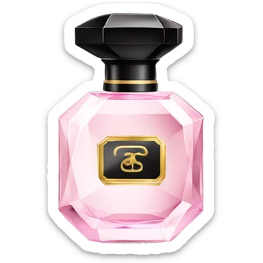 light pink crystal perfume bottle with black ribbon display sticker