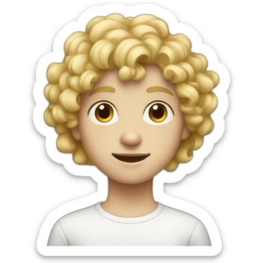 A white teenager boy with a round face and curly short blonde hair sticker