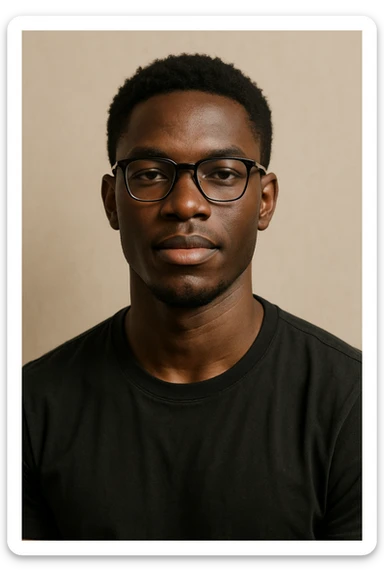 young African man with eye glasses, looking confident, minimal background sticker