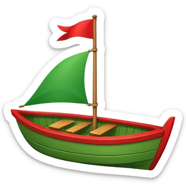 green boat in cartoon having a small place and a small red flag on it sticker
