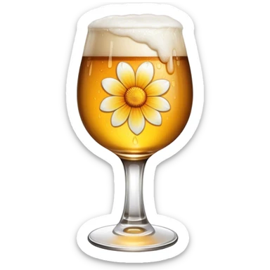A glass of beer with a flower sticker