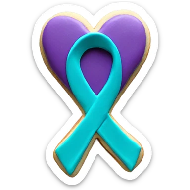 Purple and teal Suicide awareness ribbon on heart cookie sticker