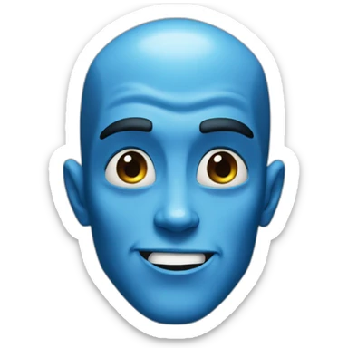 megamind looking right at you. a blue guy with big forehead sticker