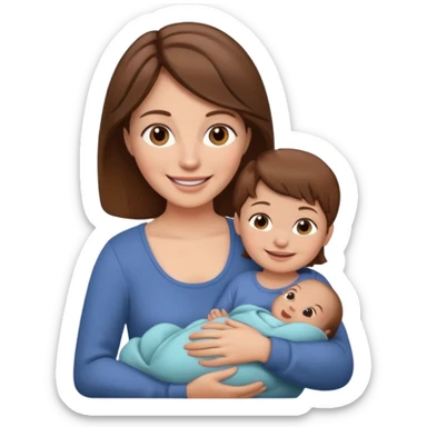 Mother holding 1 infant brown hair fair skin sticker