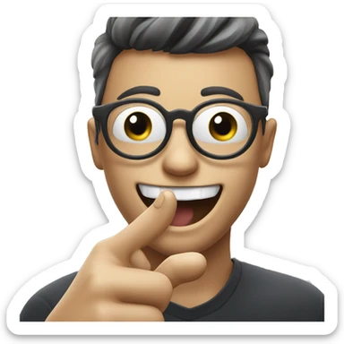 emoji with glasses and with a smile where two teeth stick out  shows index finger up sticker