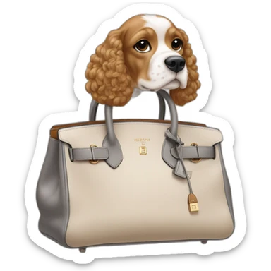 American cocker beige and white with a grey hermes birkin bag sticker
