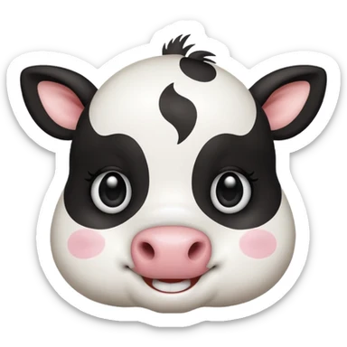 cute simple kawaii cow face, very simple dot eyes, big pupils sticker