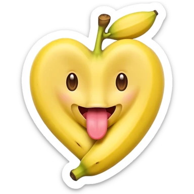 a banana in the mouth of a heart eyes emoji with its tongue out sticker