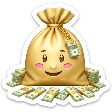 Luxury 3D emoji, overflowing money bag, stacks of cash, premium lighting, rich glossy look, ultra clean, transparent background


 sticker