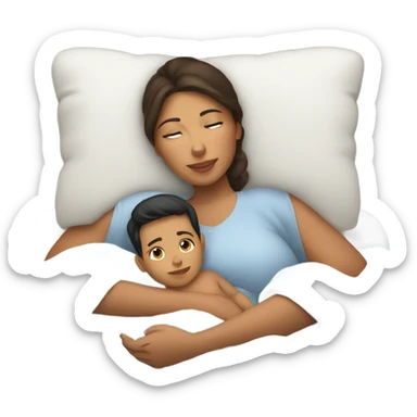 Hispanic mom and newborn baby boy laying in bed sticker