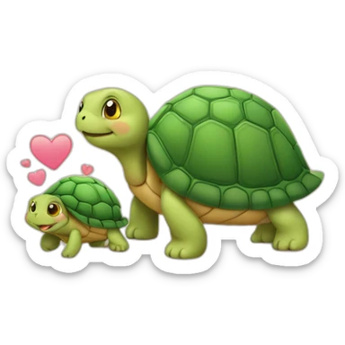 Tortue avec un chaton avec des coeurs sticker