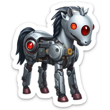 cyborg mlp pony with one red mechanical eye prosthesis with camera lens, cyberpunk, grimdark, sci-fi, cyber implants sticker