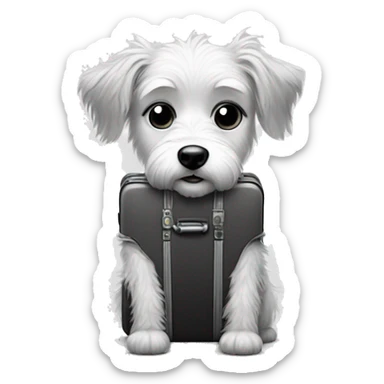 Black and white simple Sketch of Short scruffy dog with suitcase  sticker