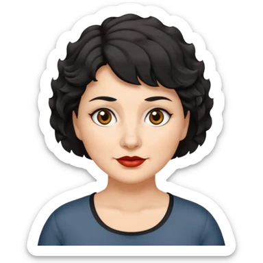 woman 60, brown eyes, very short black wavy wolf cut hair, chubby sticker