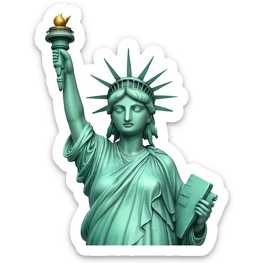 Cinematic Realistic Statue of Liberty Landmark Emoji, depicted with the iconic, majestic statue set against a clear sky rendered with detailed textures and dramatic, symbolic lighting. sticker